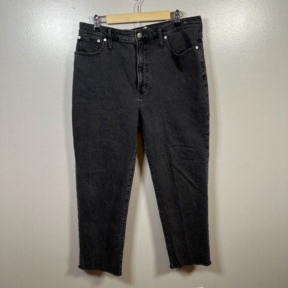 Madewell Perfect Vintage Straight Jeans Size 32 Frayed Hem Lunar Wash Black - Picture 1 of 11